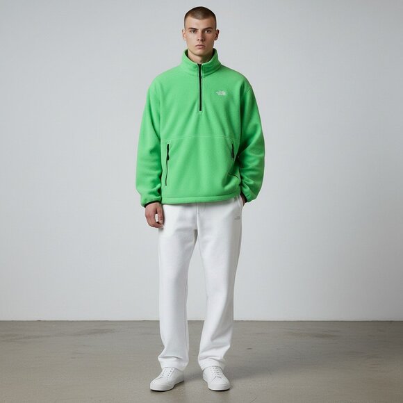 The North Face Neon Green Fleece Pullover Jacket Sweater Zip Pockets Men's XL - Picture 2 of 14